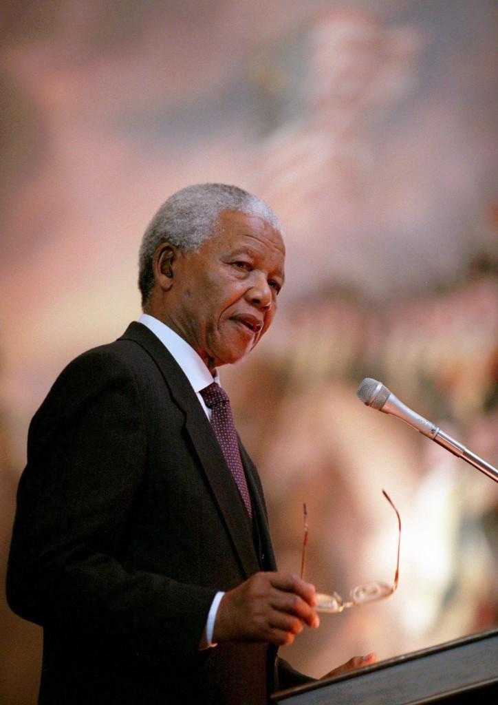 South African President Nelson Mandela speaks in the rotunda of the U.S. Capitol in Washington, D.C., in this file photo from September 23, 1998. Mandela died on Thursday, Dec. 5, 2013. (Chuck Kennedy/MCT)