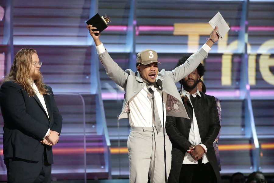 Chance the rap wins Best New Artist at the Grammys as well as Best Rap Album.