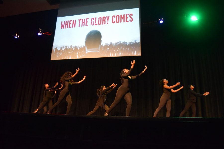 The Springbrook Dance Team performs at the 2017 Black History Month Assembly. 