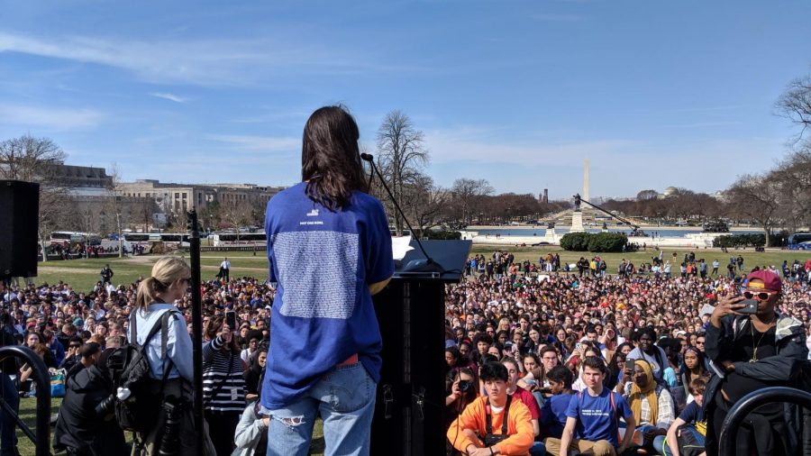Dani Miller speaks at the rally.