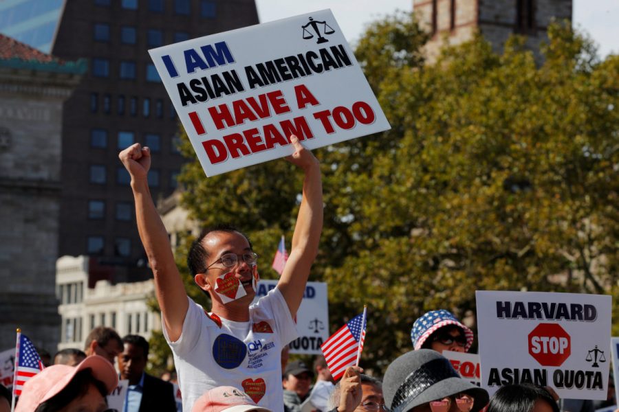 Supporters attend the Rally for the American Dream - Equal Education Rights for All, ahead of the start of the trial in a lawsuit accusing Harvard University of discriminating against Asian-American applicants, in Boston, Massachusetts, U.S., October 14, 2018.   REUTERS/Brian Snyder - RC1521249FE0