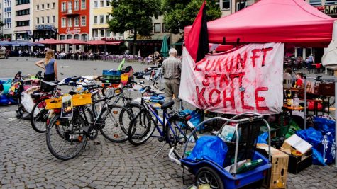 The remnants of a Fridays for Future sit-in in Cologne, Germany, demanding a resolution declaring a climate emergency in the city.