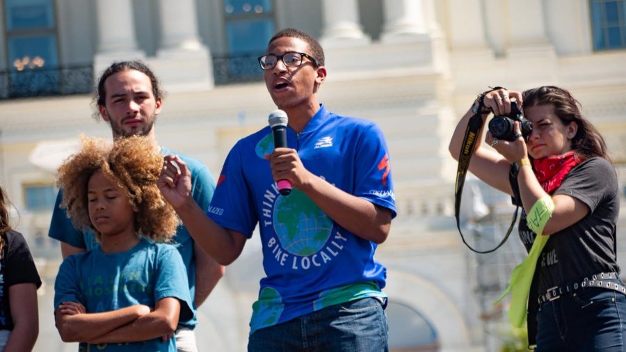 Jerome Foster II, center, at a September climate strike in D.C.